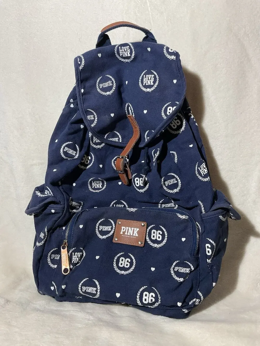 Pink Victoria Secret Backpack Navy Blue White Love Pink Logo Backpack.